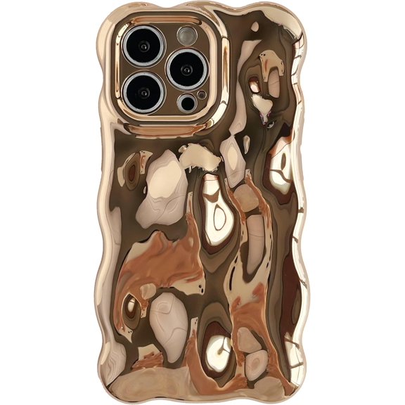 for iPhone 13 Pro Case,Water Ripple Wave Meteorite Bubble Chrome Plating Electroplated Candy Phone Case (Eletro Gold)