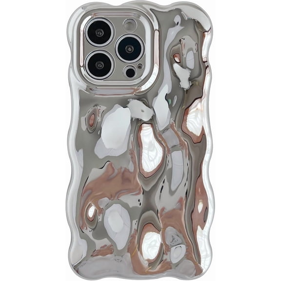 for iPhone 13 Pro Case,Water Ripple Wave Meteorite Bubble Chrome Plating Electroplated Candy Phone Case (Silver)