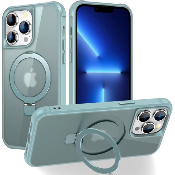for iPhone 13 Pro Case with Magnetic O-Ring Stand Translucent Case for iPhone 13 Pro 6.1" [Compatible with MagSafe], Blue