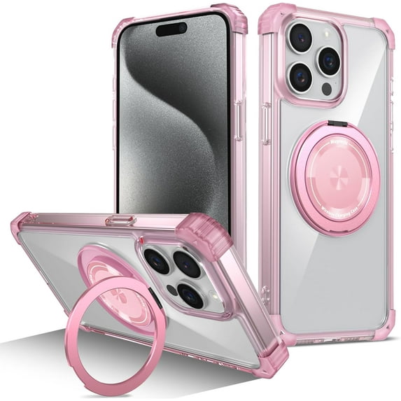 for iPhone 13 Pro Max Case 360°Ring Stand Compatible with Magsafe Drop Protection Clear Case for iPhone 13 Promax,Pink