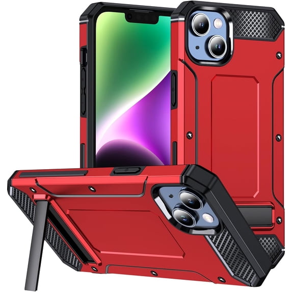 for iPhone 13 Pro Max Case Built in Kickstand Heavy Duty Dual Layer Grade Drop Protection Case,for Women and Men-Red
