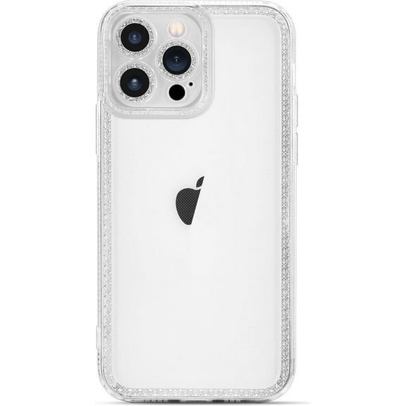 for iPhone 13 Pro Max Case Cute Clear Bling Crystal Diamond Phone Case, with Sparkle Camera Len Protector Soft TPU Cover Case for Women Girls, Clear