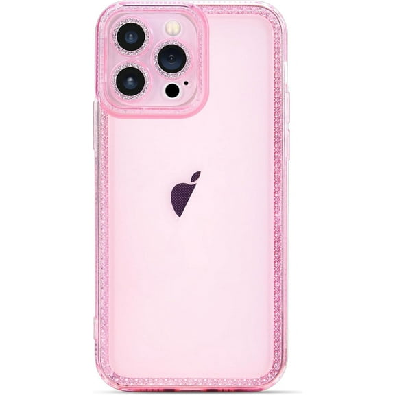 for iPhone 13 Pro Max Case Cute Clear Bling Crystal Diamond Phone Case, with Sparkle Camera Len Protector Soft TPU Cover Case for Women Girls, Pink