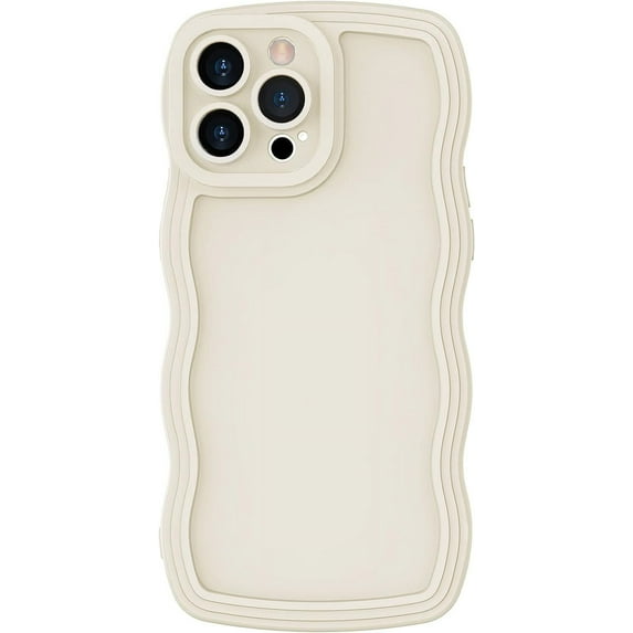 for iPhone 13 Pro Max Case, Cute Curly Wave Edge Phone Cover, Soft Liquid Silicone Camera Protection Phone Case with iPhone 13 Pro Max, White