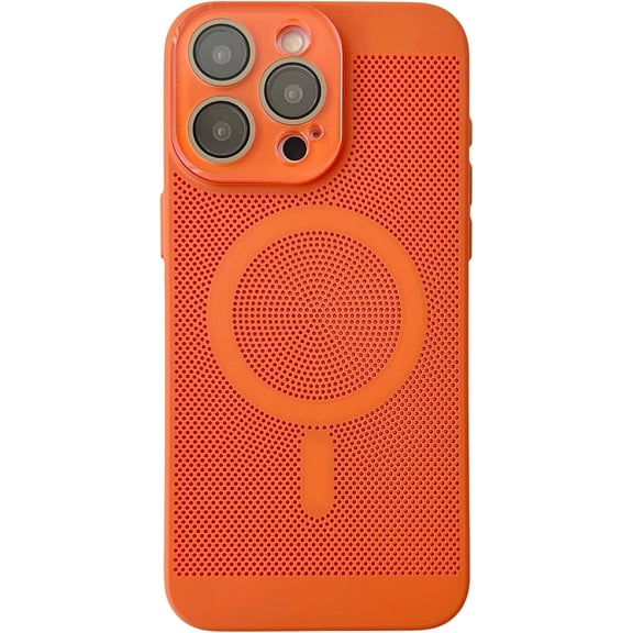 for iPhone 13 Pro Max Case,Heat Dissipation Breathable Hollow Mesh Magnetic Compatible with MagSafe Wireless Charging (Orange,13 Pro Max)