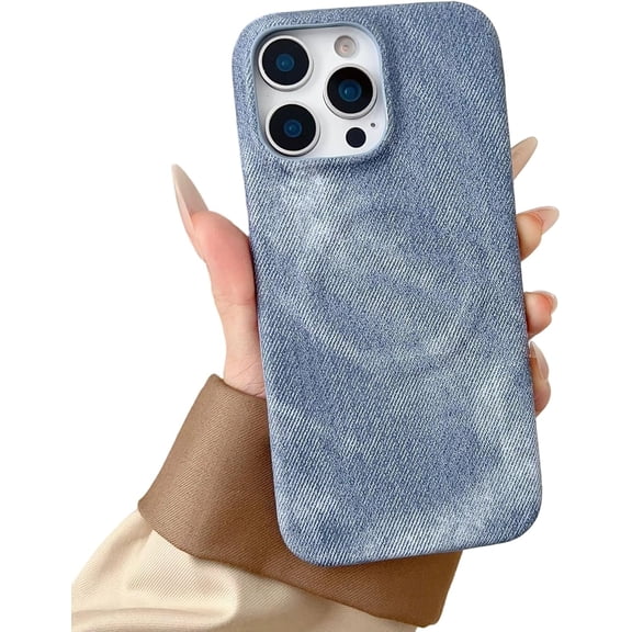 for iPhone 13 Pro Max Case, Jeans Fabric Magnetic Compatible with MagSafe Wireless Charging (Blue,13 Pro Max)