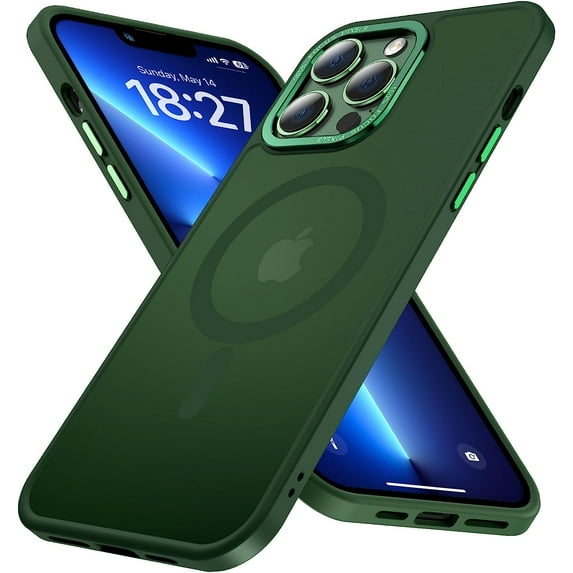 for iPhone 13 Pro Max Case Magnetic Compatible with MagSafe Slim Translucent Matte Phone Case Cover 6.7 inch, Alpine Green