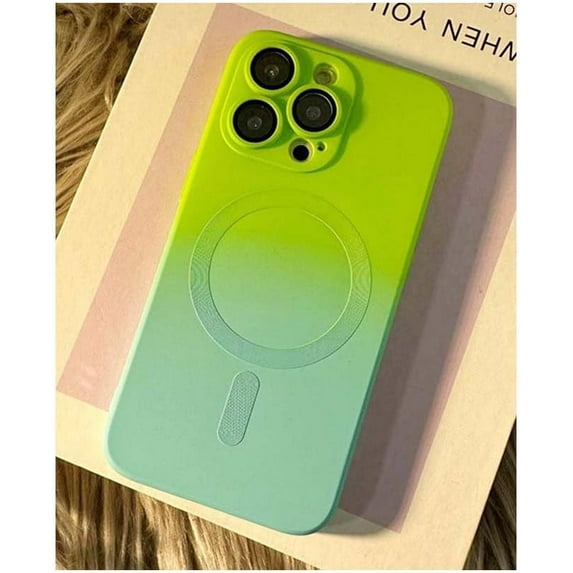 for iPhone 13 Pro Max Case Magnetic Gradient Color Slim Silicone Soft Cute Phone Case with Full Camera Protector Shockproof Cover Green Blue