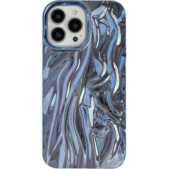 for iPhone 13 Pro Max Case,Pleated Water Ripple Chrome Wave Pattern Soft Compatible with iPhone Case (Blue,iPhone 13 Pro Max)