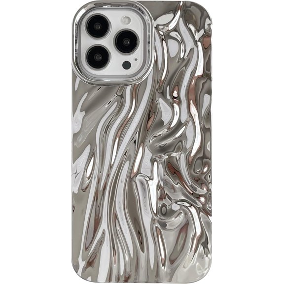 for iPhone 13 Pro Max Case,Pleated Water Ripple Chrome Wave Pattern Soft Compatible with iPhone Case (Silver,iPhone 13 Pro Max)