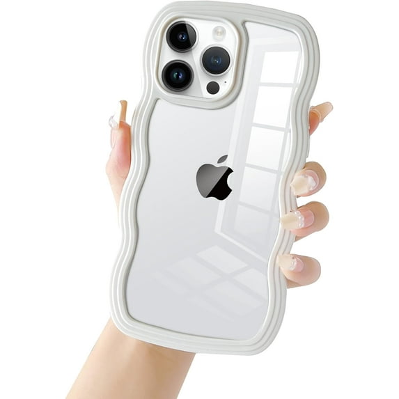 for iPhone 13 Pro Max Case Shockproof Clear Hybrid Slim Wave Frame Shape Cute Phone Protective Case for iPhone 14 Pro Max 6.7 INCH White