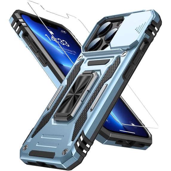 for iPhone 13 Pro Max Case with Screen Protector,Sliding Camera Cover,-Grade Cover with Stand Phone Case 6.7" Light Blue