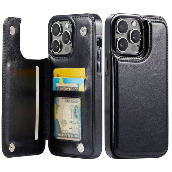 for iPhone 13 Pro Wallet Case with Card Holder, PU Faux Leather Kickstand Card Slots Case, Double Magnetic Clasp and Durable Shockproof Cover