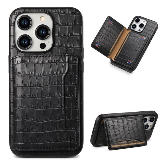 for iPhone 13 Wallet Case, Luxury Ultra Slim Shockproof PU Leather Card Holder Kickstand Double Magnetic Protective Cover for iPhone 13 - Black