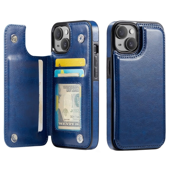 for iPhone 13 Wallet Case with Card Holder, PU Faux Leather Kickstand Card Slots Case, Double Magnetic Clasp and Durable Shockproof Cover
