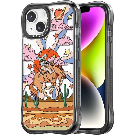 for iPhone 13 / iPhone 14 Case Cute - Military-Grade 20 ft Drop Protection Shockproof Phone Case - Funny Cowboy Design (6.1") Black