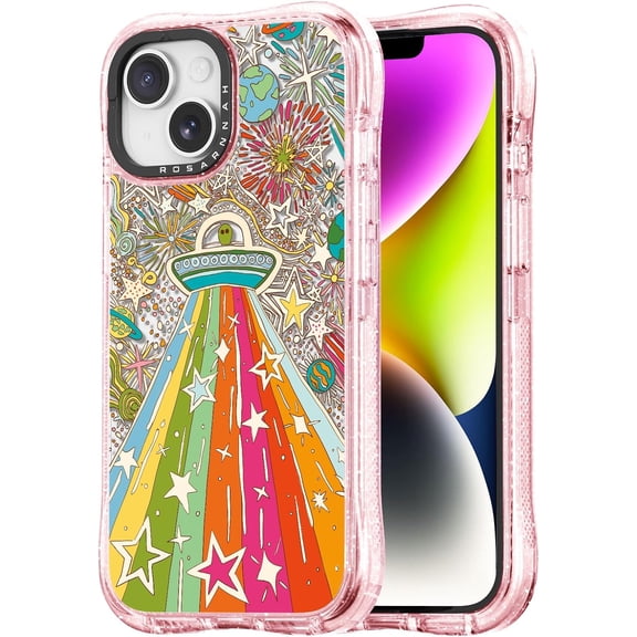 for iPhone 13 / iPhone 14 Case Cute - Military-Grade 20 ft Drop Protection Shockproof Phone Case - Funny ET Alien Design (6.1") Glitter Pink