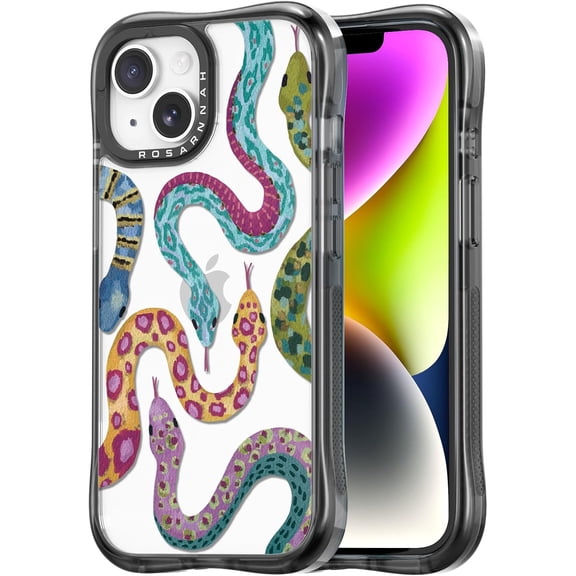 for iPhone 13 / iPhone 14 Case Cute - Military-Grade 20 ft Drop Protection Shockproof Phone Case - Funny Snake Design (6.1") Black