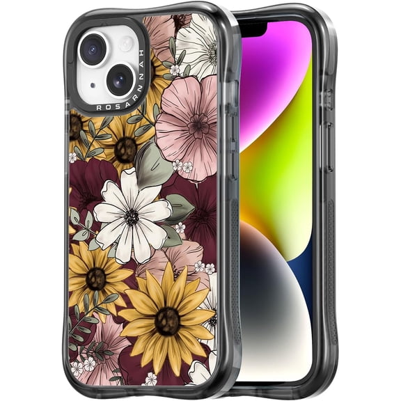 for iPhone 13 / iPhone 14 Case Cute - Military-Grade 20 ft Drop Protection Shockproof Phone Case - Funny Sunflower Design (6.1") Black