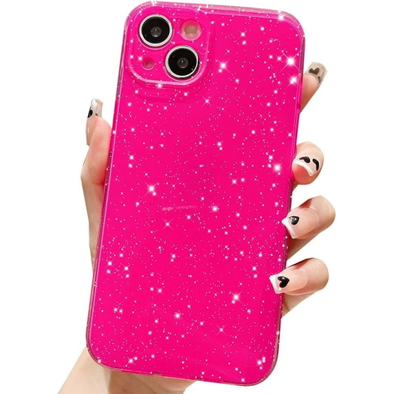 for iPhone 14 Case 6.1 inch, Cute Sparkly Glitter Bling Slim Shockproof Bumper Camera Protection Phone Case for Women Girls (Hot Pink)