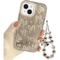 thumbnail image 1 of for iPhone 14 Case Bow Plating Mirror Cute Heart Women Girls Teens Ribbon Design Girly Aesthetic Bows Y2k Protective Phone Cover with Charm Chain, 1 of 5