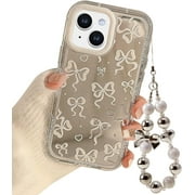 for iPhone 14 Case Bow Plating Mirror Cute Heart Women Girls Teens Ribbon Design Girly Aesthetic Bows Y2k Protective Phone Cover with Charm Chain