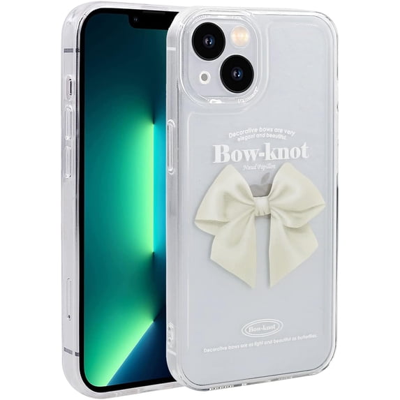 for iPhone 14 Case Clear, Not Yellowing Phone Case for iPhone 14 with Slim Cover & Shockproof Bumper Phone Case for iPhone 14 (6.1 inch), White Bow