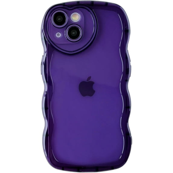for iPhone 14 Case, Curly Wave Shape Love Heart Camera Lens Protection Clear Soft Compatible with iPhone Case (Purple,iPhone 14)