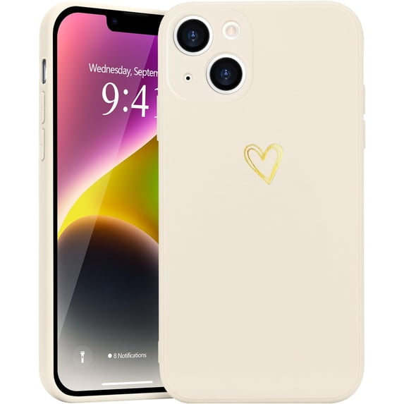 for iPhone 14 Case Cute Slim Shockproof Phone Case with Wireless Charging Support and Protection, Beige