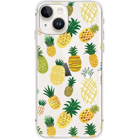 for iPhone 14 Case, Fun Pineapple Pattern Cute Tropical Cartoon Fruits Design Transparent Soft TPU Protective Clear Case 6.1 inch (Island Pineapple)