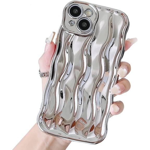 for iPhone 14 Case Luxury Silver Bling Glitter Tin Paper Phone Case Water Ripple Shockproof Soft Silicone Back Cover for iPhone 14