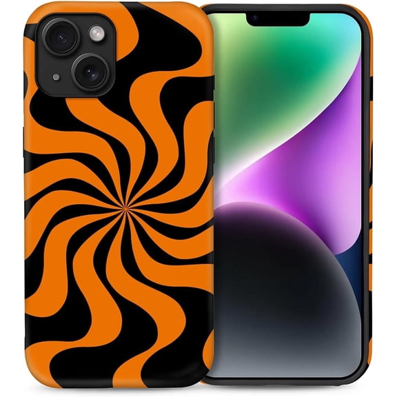 for iPhone 14 Case, Orange Vortex Pattern Print Matte Phone Case Funny Liquid Silicone Case Impact Resistant Anti-Scratch Shockproof Protective Cover