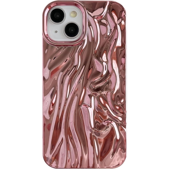 for iPhone 14 Case,Pleated Water Ripple Chrome Wave Pattern Soft Compatible with iPhone Case (Pink,iPhone 14)