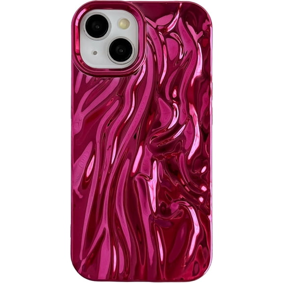 for iPhone 14 Case,Pleated Water Ripple Chrome Wave Pattern Soft Compatible with iPhone Case (Red,iPhone 14)