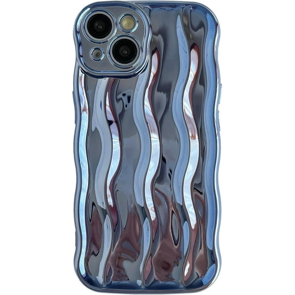for iPhone 14 Case,Water Ripple Pattern Curly Wave Frame Soft Compatible with iPhone Case (Light Blue,iPhone 14)