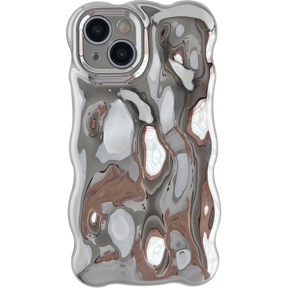 for iPhone 14 Case,Water Ripple Wave Meteorite Bubble Chrome Plating Electroplated Candy Phone Case (Silver)