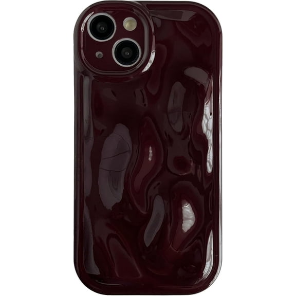 for iPhone 14 Case,Water Ripple Wave Meteorite Bubble Chrome Plating Soft Phone Case (Wine Red)