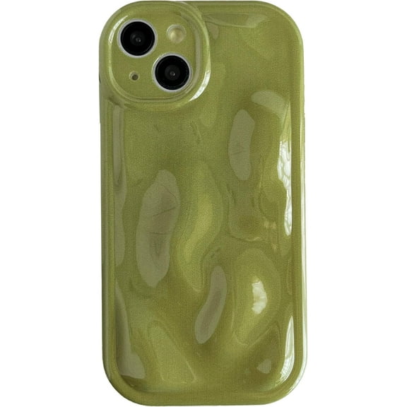 for iPhone 14 Case, Water Ripple Wave Meteorite Bubble Pattern Chrome Plating Soft Compatible with iPhone Case (Green,iPhone 14)