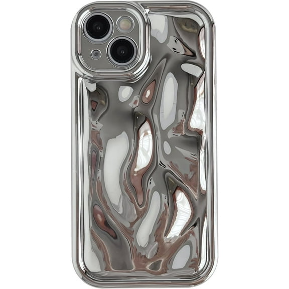 for iPhone 14 Case, Water Ripple Wave Meteorite Bubble Pattern Chrome Plating Soft Compatible with iPhone Case (Light Silver,iPhone 14)