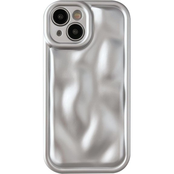 for iPhone 14 Case, Water Ripple Wave Meteorite Bubble Pattern Chrome Plating Soft Compatible with iPhone Case (M Silver,iPhone 14)