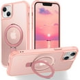 thumbnail image 1 of for iPhone 14 Case with Stand [ Grade Drop Tested][Compatible with Magnet] Ring Translucent Slim Hard Back Soft Edge, Pink, 1 of 12