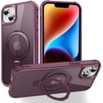 thumbnail image 1 of for iPhone 14 Case with Stand [ Grade Drop Tested][Compatible with Magnet] Ring Translucent Slim Hard Back Soft Edge, Wine Red, 1 of 14
