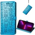 thumbnail image 1 of for iPhone 14 PU Leather Flip Wallet Case, Cat Dog Cartoon Cute Style with ID Card Holder Phone Cover Case for Apple iPhone 14 MG Blue, 1 of 14