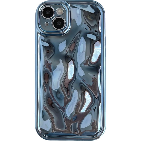 for iPhone 14 Plus Case,Water Ripple Wave Meteorite Bubble Chrome Plating Soft Phone Case (Light Blue)