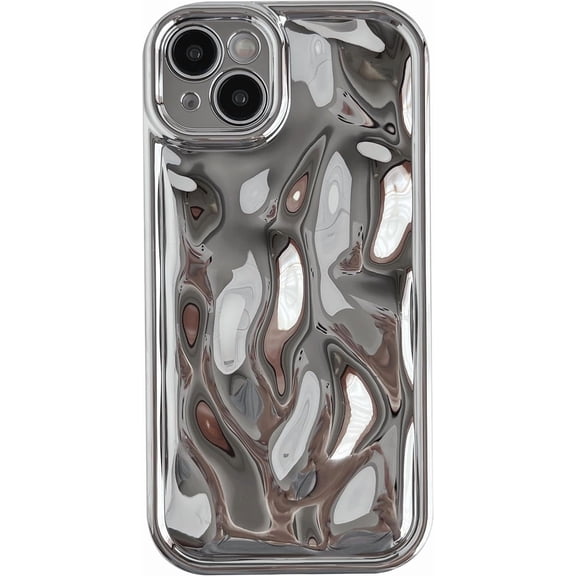 for iPhone 14 Plus Case,Water Ripple Wave Meteorite Bubble Chrome Plating Soft Phone Case (Light Silver)