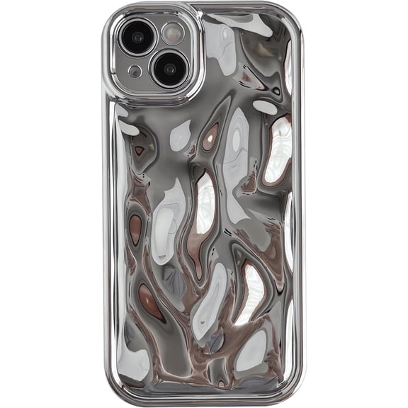 for iPhone 14 Plus Case, Water Ripple Wave Meteorite Bubble Pattern Chrome Plating Soft Compatible with iPhone Case (Light Silver,iPhone 14 Plus)