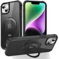 thumbnail image 1 of for iPhone 14 Plus Case with Stand [ Grade Drop Tested][Compatible with Magnet] Ring Translucent Slim Hard Back Soft Edge, Black, 1 of 7