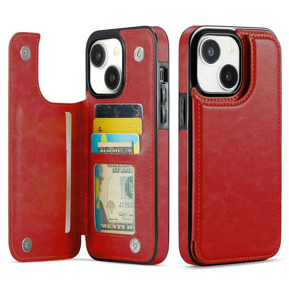 for iPhone 14 Plus Wallet Case with Card Holder, PU Faux Leather Kickstand Card Slots Case, Double Magnetic Clasp and Durable Shockproof Cover