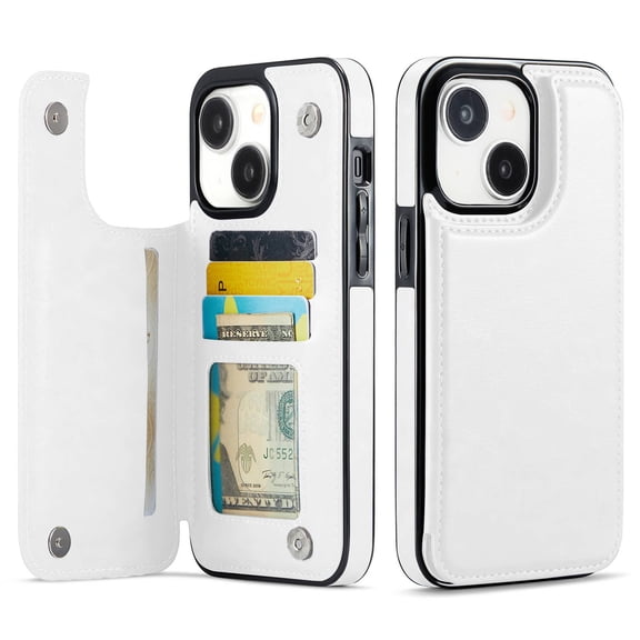 for iPhone 14 Plus Wallet Case with Card Holder, PU Faux Leather Kickstand Card Slots Case, Double Magnetic Clasp and Durable Shockproof Cover