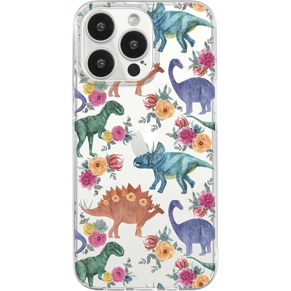for iPhone 14 Pro Case, Cute Floral Dinosaur Style Fun Flower Animal Design Transparent Soft TPU Protective Clear Case 6.1 inch (Floral Dinosaurs)